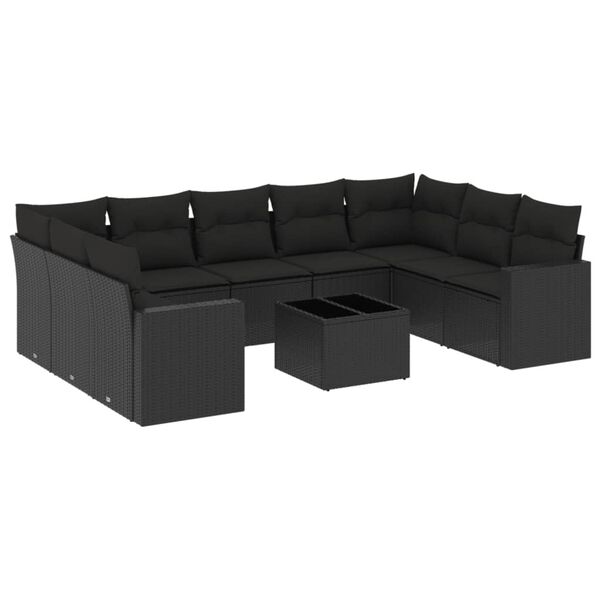 vidaXL Garden Sofa Set Black PE Rattan, Powder-Coated Steel, Tempered Glass
