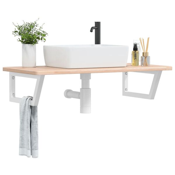 vidaXL Basin Shelf White, Natural Wood Solid Oak Wood, Steel