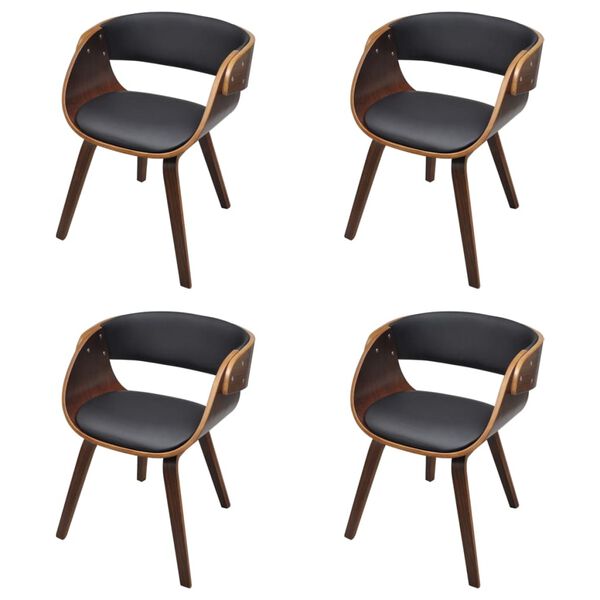 vidaXL Dining Chair Set of 4 Brown and Black Plywood, Faux Leather