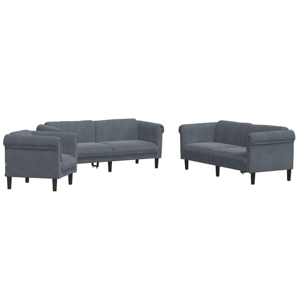 vidaXL Sofa Set Dark grey Velvet (100% polyester), plywood, solid wood