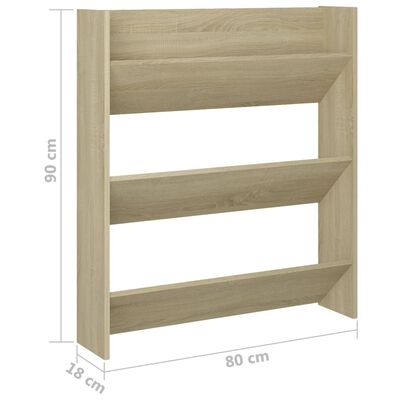 vidaXL Wall Shoe Cabinet Sonoma Oak 31.5"x7.1"x35.4" Engineered Wood