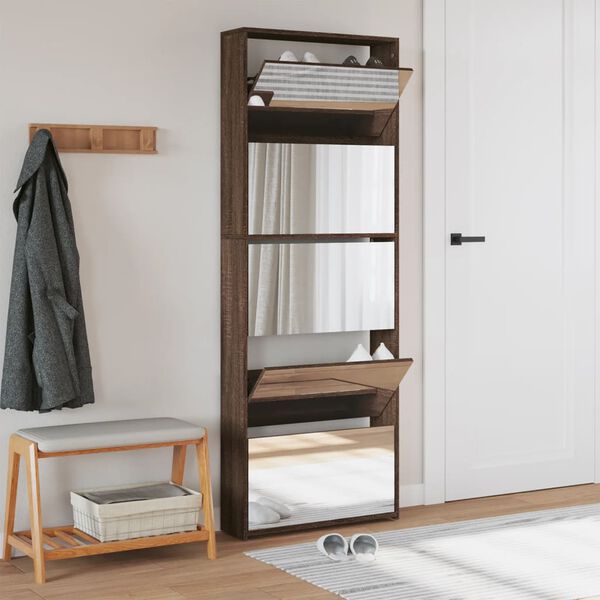 vidaXL Shoe Cabinet Brown Oak Engineered wood, Glass 24.8x6.7x66.7 in