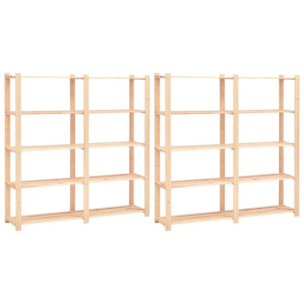 vidaXL 5-Tier Storage Racks 2 pcs 66.9"x15"x66.9" Solid Pinewood 1102.3 lb
