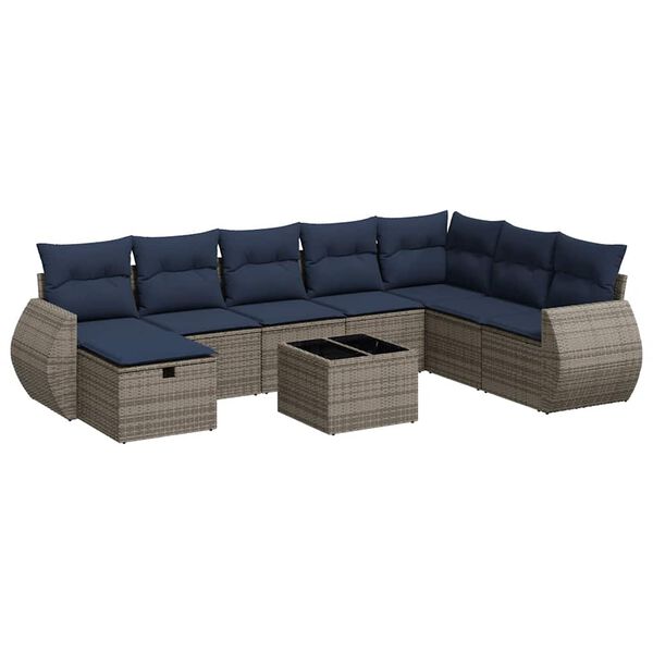 vidaXL 9 Piece Patio Sofa Set with Cushions Gray Poly Rattan