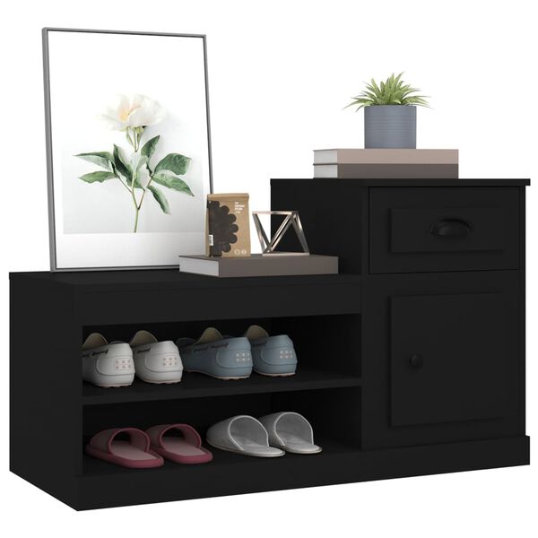 vidaXL Shoe Cabinet Black Engineered Wood 39.4 x 16.5 x 23.6 in