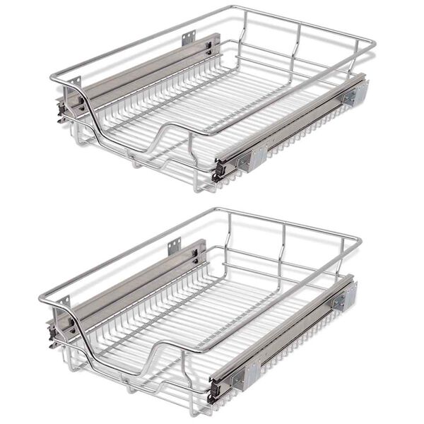 vidaXL Pull-Out Wire Baskets 2 pcs Silver 15.7"