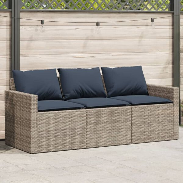 vidaXL Garden Sofa Grey PE Rattan 3-Seater Removable Covers