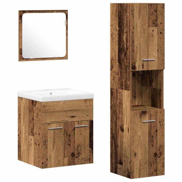 vidaXL Bathroom Furniture Set with Door 4 pcs Old Wood Engineered Wood