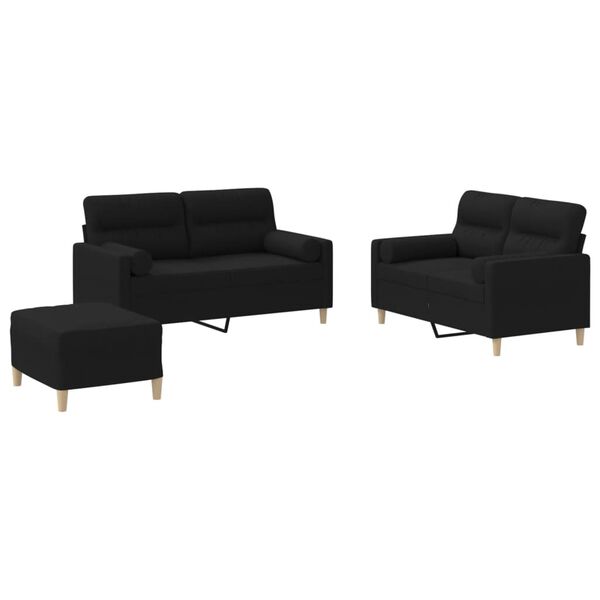 vidaXL Sofa Set Black Fabric (100% polyester), metal, plywood
