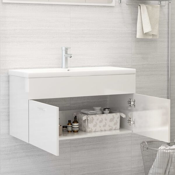 vidaXL Sink Cabinet With Basin High gloss white Engineered Wood