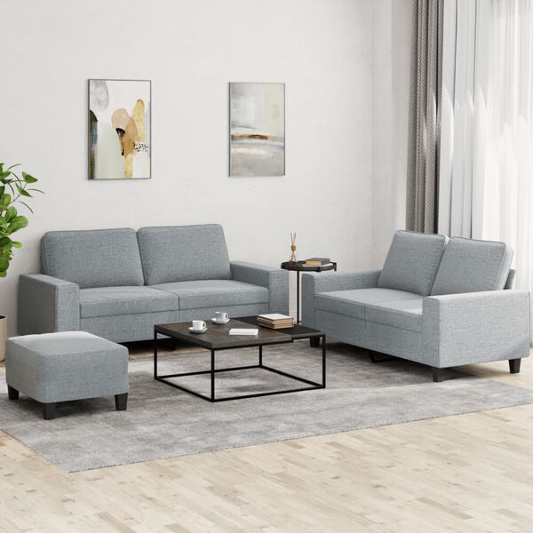 vidaXL 3 Piece Sofa Set Light Gray Fabric