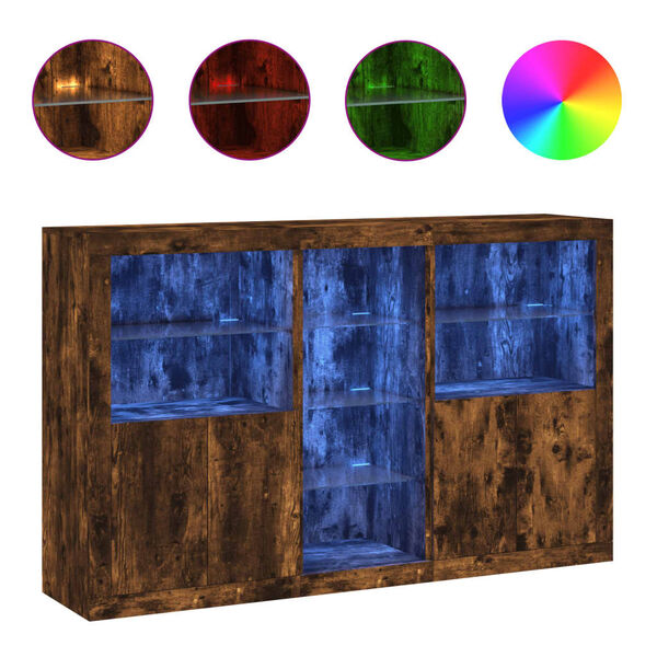 vidaXL Sideboard with LED Lights Smoked Oak 63.8"x14.6"x39.4"