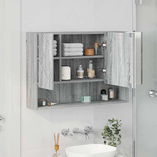 vidaXL Mirror Cabinet Wall-mounted Grey Sonoma 31.50 x 6.69 x 21.65 in