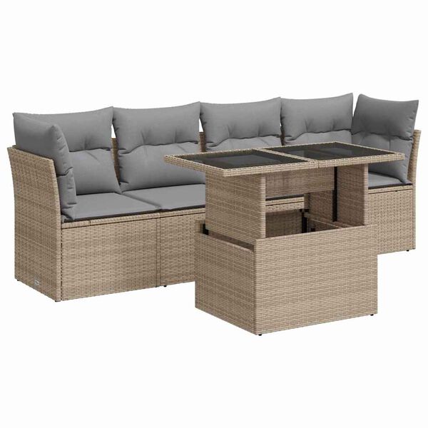vidaXL Garden Sofa Set Beige PE Rattan Corner Sofa Set