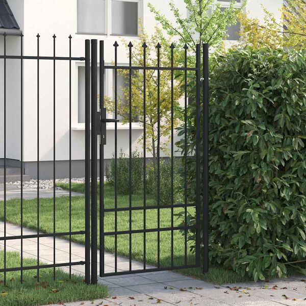 vidaXL Fence Gate Single Door with Spike Top Steel 3.3'x5.7' Black