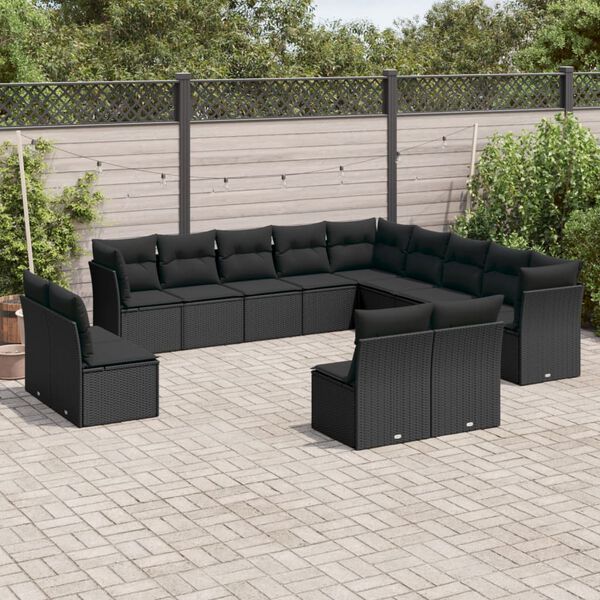 vidaXL Garden Sofa Set Black Poly Rattan, Powder-Coated Steel, Polyester