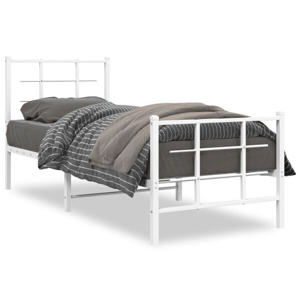 vidaXL Metal Bed Frame without Mattress with Footboard White 29.5"x74.8"