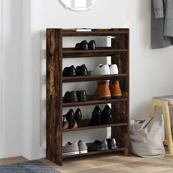 vidaXL Shoe Rack Smoked oak Engineered wood Slim Shoe Rack Rectangular