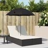 vidaXL Double Sun Lounger with Cushions&Parasol Black Poly Rattan
