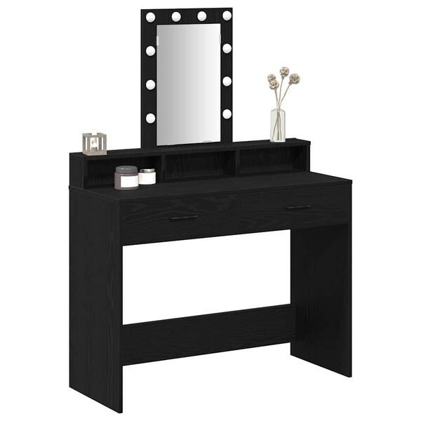 vidaXL Dressing Table Black 39.37 x 16.14 x 55.12 in Engineered Wood