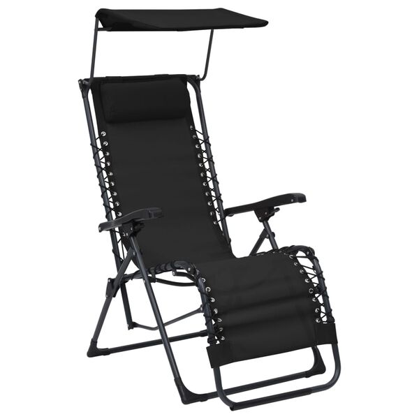 vidaXL Folding Deck Chairs 2 pcs Textilene Black