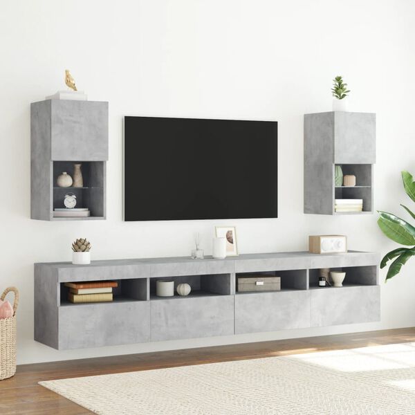 vidaXL TV Stands with LED Lights 2 pcs Concrete Gray 12"x11.8"x23.6"