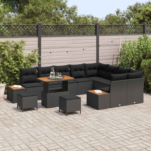 vidaXL Garden Sofa Set with Cushion 12 pcs Black Poly rattan
