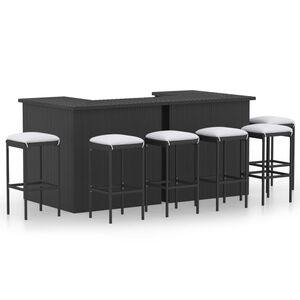 vidaXL Garden Bar Set Black Poly Rattan, Powder-coated Steel Large
