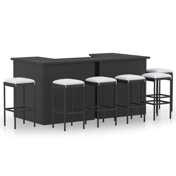 vidaXL Garden Bar Set Black Poly Rattan, Powder-coated Steel Large