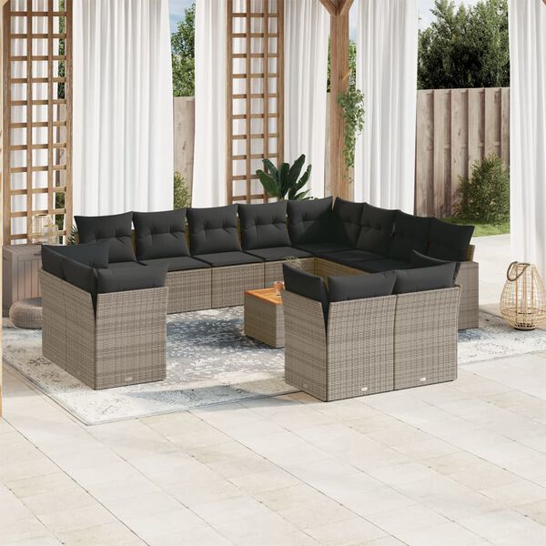 vidaXL Garden Sofa Set Grey PE Rattan Large Adjustable Armrests