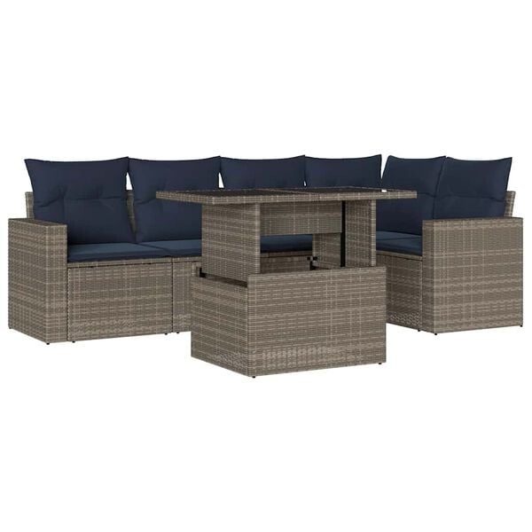 vidaXL 6 Piece Garden Sofa Set with Cushions Grey Poly Rattan