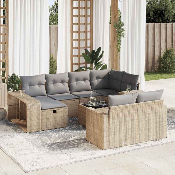 vidaXL 11 Piece Patio Sofa Set with Cushions Beige Poly Rattan