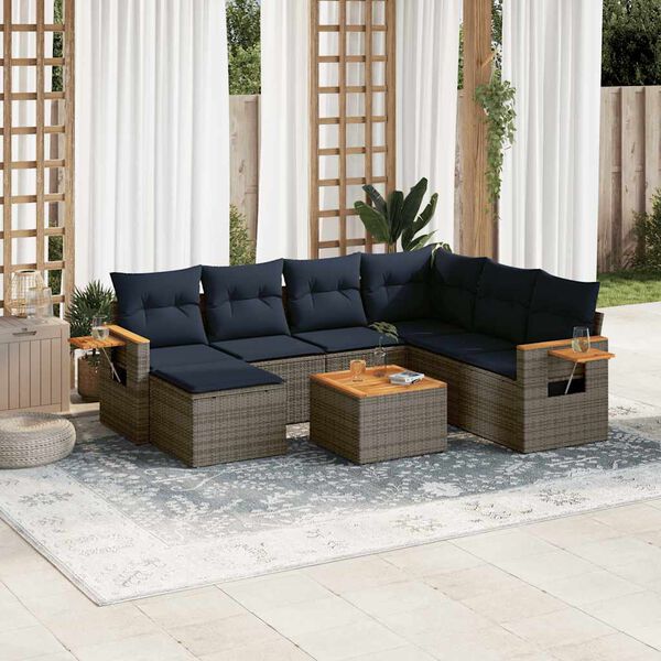 vidaXL 8 Piece Patio Sofa Set with Cushions Grey Poly Rattan (US only)