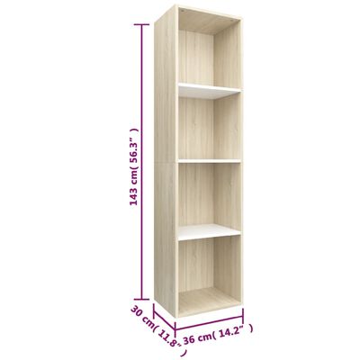 vidaXL Book Cabinet/TV Stand White and Sonoma Oak 14.2"x11.8"x56.3" Engineered Wood