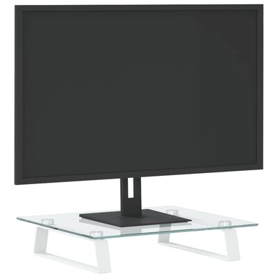 vidaXL Monitor Stand White 15.7"x13.8"x3.1" Tempered Glass and Metal