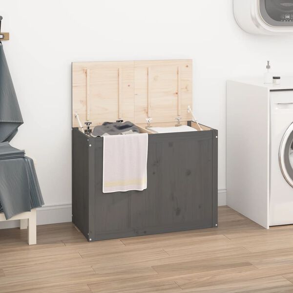 vidaXL Laundry Box Grey 34.8x17.3x26.0" Solid Wood Pine