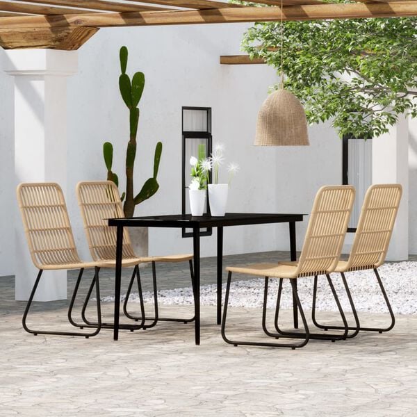 vidaXL Dining Set Oak and black PE rattan, powder-coated steel, glass