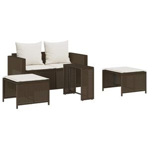 vidaXL 5 Piece Patio Sofa Set with Cushions Stackable Brown Poly Rattan