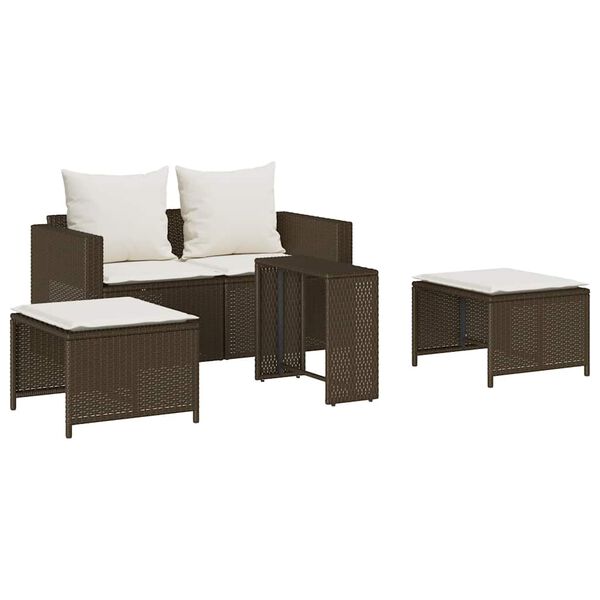 vidaXL 5 Piece Patio Sofa Set with Cushions Stackable Brown Poly Rattan