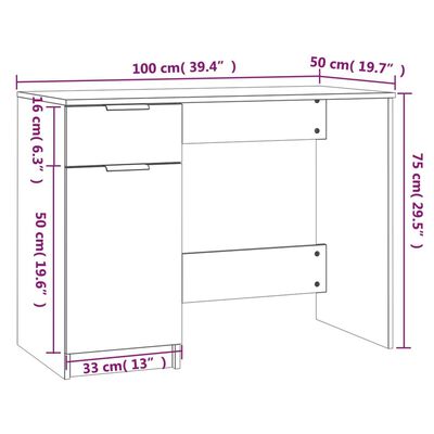 vidaXL Desk High Gloss White 39.4"x19.7"x29.5" Engineered Wood