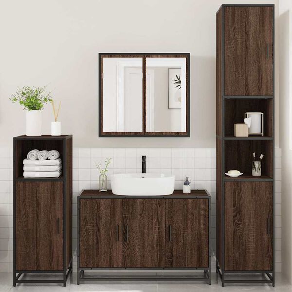vidaXL Bathroom Furniture Set Brown Oak Engineered Wood, Metal Large