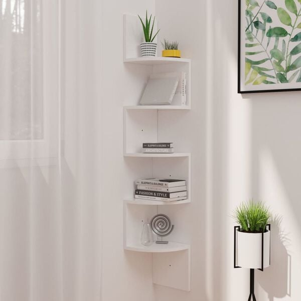 vidaXL Wall Corner Shelf High gloss white Engineered wood Medium