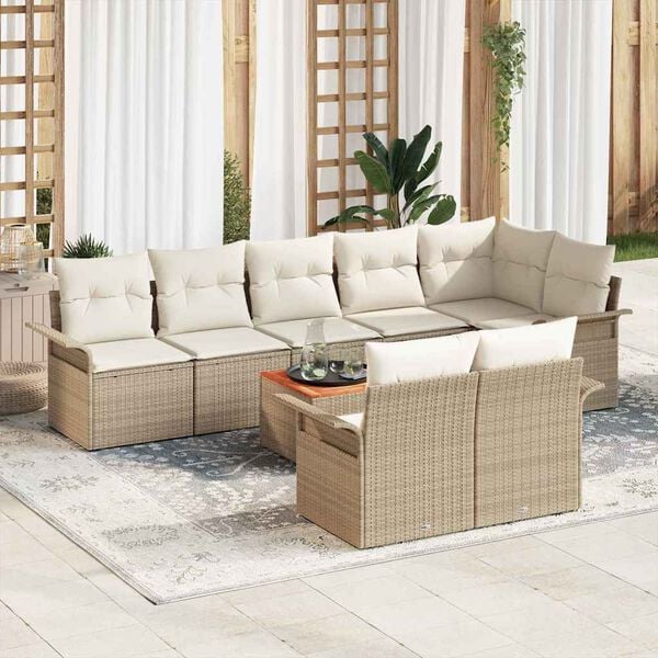 vidaXL Garden Sofa Set with Cushion 9 pcs Beige Poly Rattan