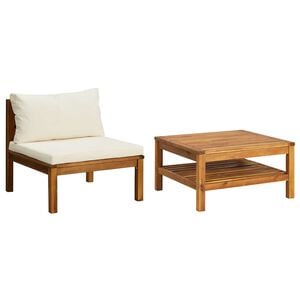 vidaXL Garden Sofa Set Cream White Solid Acacia Wood, Polyester Fabric