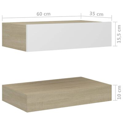 vidaXL Bedside Cabinets 2 pcs White and Sonoma Oak 23.6"x13.8" Engineered Wood