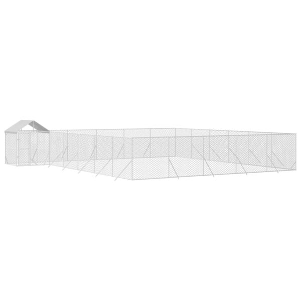 vidaXL Outdoor Dog Kennel Silver Galvanized Steel, Polyethylene