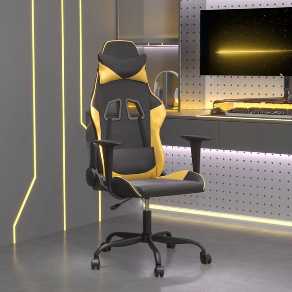 vidaXL Gaming Chair Black and Gold Faux Leather, Metal, Plywood Large