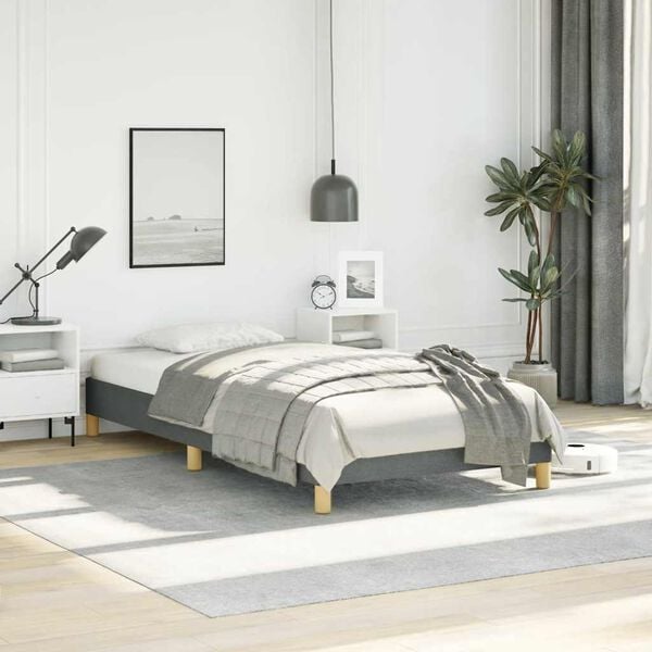 vidaXL Bed Frame Dark Grey Polyester, Plywood, Engineered Wood Twin XL