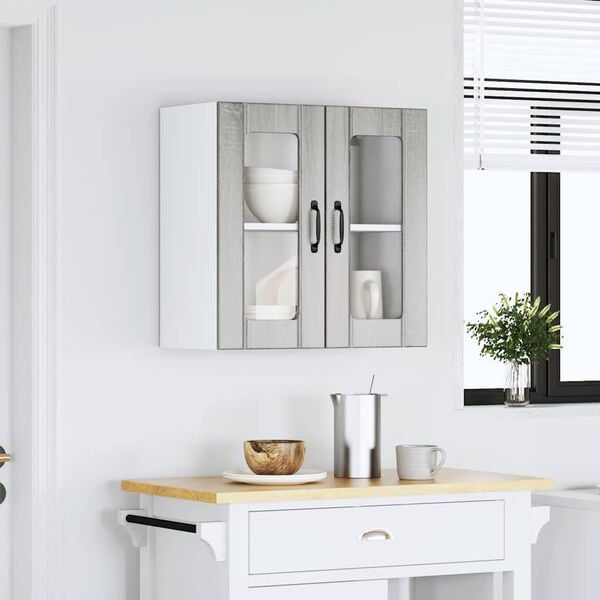 vidaXL Kitchen Wall Cabinet Gray sonoma Engineered wood and glass Medium