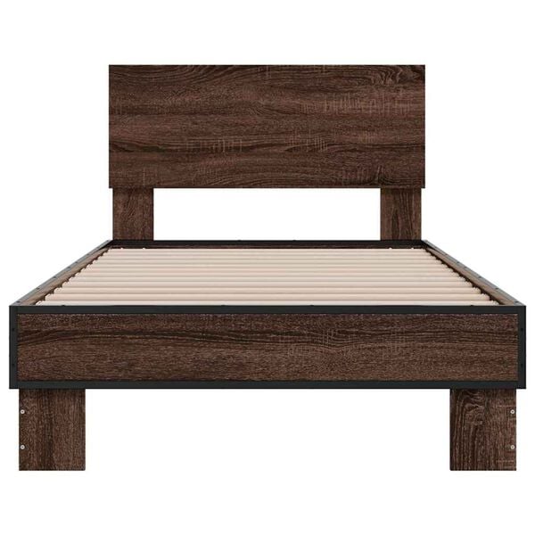 vidaXL Bed Frame Brown oak Engineered wood, metal, plywood Twin Durable